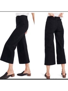 Madewell Black Emmett Wide-Leg Crop Jeans, Sz 27P Short, 19” Inseam, High Rise